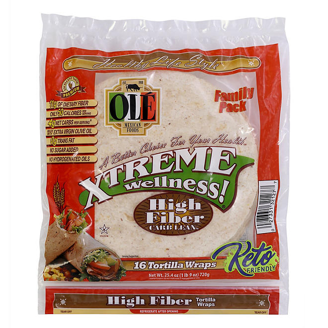 Xtreme Wellness High Fiber Low Carb Tortilla Wraps (25.4 oz., 16 ct.)(2pk)