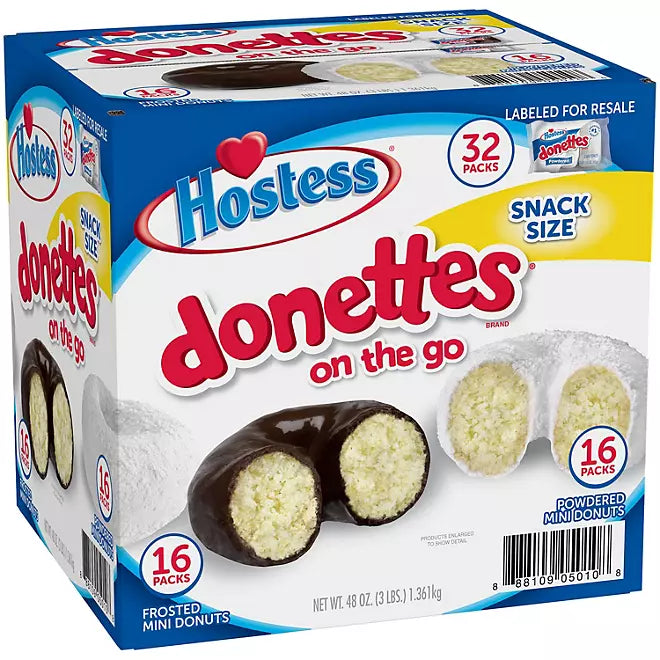 Hostess Mini Powdered & Frosted Chocolate Donettes (32 pk.)