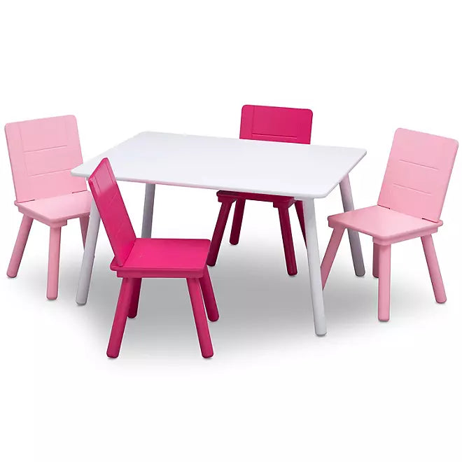 Delta Children Kids' Table and Chair Set (4 Chairs Included), Color: White/Pink