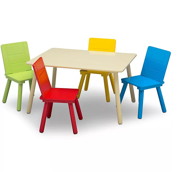 Delta Children Kids' Table and Chair Set (4 Chairs Included), Color: Natural/Primary