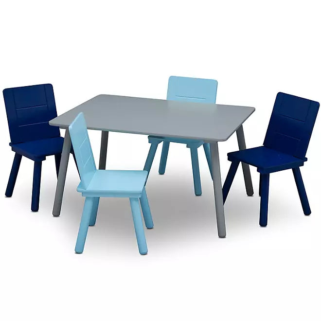 Delta Children Kids' Table and Chair Set (4 Chairs Included), Color: Grey/Blue